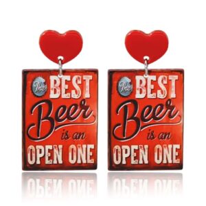 QLYOVWE Oktoberfest Brincos femininos vintage anos 70 anos 80 cerveja publicidade brincos retrô tema bar pub festa feriado bebida álcool jóias acessório, Medium, Acrílico, Sem pedra preciosa (Cervejas)