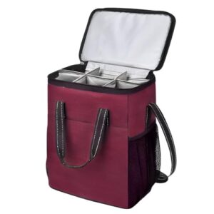 Bolsa Térmica Porta Vinho Wine Bag Para Bebidas 6 Garrafas Taças Com Alça Premium Vermelho (Cervejas)