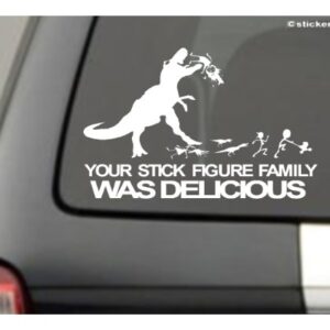 BERRYZILLA Delicious Decal T-Rex Nobody Cares About Your Stick Figure Family Funny Vinyl Sticker 8x5 (CDs)