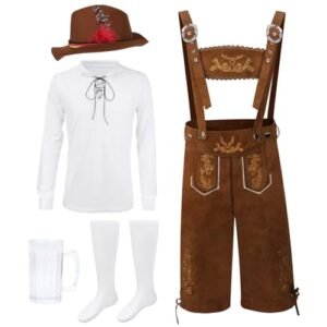 HEYTIMI Conjunto de fantasia masculina da Oktoberfest alemã, fantasias de Halloween para homens com chapéu de cerveja, shorts suspensórios, caneca de cerveja e meias Oktoberfest roupas masculinas para (Cervejas)