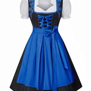 Scarlet Darkness Fantasias Femininas da Oktoberfest Alemã 3 Peças Vestidos Dirndl Bavarian, Azul royal, XX-Large (Cervejas)