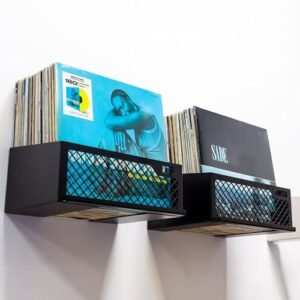 Keep Them Spinning | Armazenamento de discos de vinil, conjunto de 2 suportes de montagem na parede para até 50 LPs com tela em reprodução, organizador de discos - preto - armazenamento de discos (Discos de Vinil)
