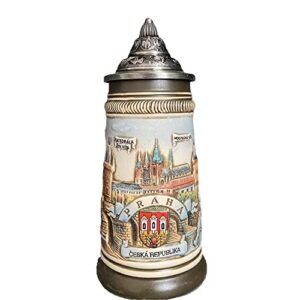 Caneca de cerveja alemã emblema do castelo de Praga Oktoberfest canecas com tampa presentes de Páscoa para homens, pai, melhor amigo, entusiasta de cerveja, lembranças colecionáveis gravadas à mão (Cervejas)