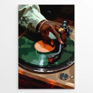 Arte de parede de disco de vinil vintage, arte de parede, homem negro, DJ, impressão realista, toca-discos hip hop, decoração urbana, retrô, pôsteres de toca-discos para homem caverna, sala de (Discos de Vinil)