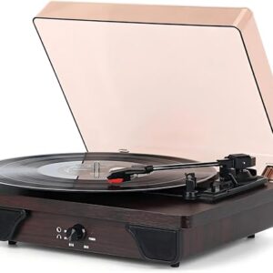 VEDO Toca-discos Retro com Bluetooth, 3 Velocidades (33/45/78 RPM), Alto-falante Integrado, Entrada AUX/RCA e Design em Madeira Marrom - Presente Vintage para Iniciantes e Colecionadores de Vinil (Discos de Vinil)