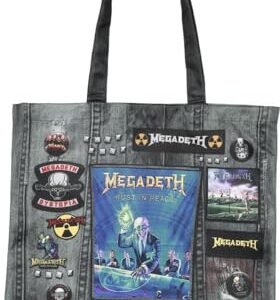 Rocksax Megadeth Battle Canvas Tote Bag – Rust in Peace Graphic Tote Bags for Men & Women – Rock Band Bolsa de tecido reutilizável colecionável com alças – 40 x 40 cm (Discos de Vinil)