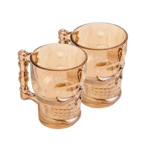 LYOR - Conjunto 2 Canecas para Chopp e Cerveja de Vidro Caveira Rock Style Âmbar Metalizado 510ml (Cervejas)