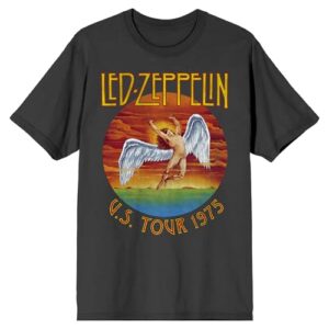 Camiseta masculina Led Zeppelin US Tour 1975 gola redonda manga curta, Carvão Ativado, M (CDs)