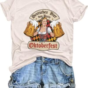 Camiseta Oktoberfest feminina Oktoberfest German Funny German Bavarian Beer Shirts Beer Lover Camiseta de manga curta, Damasco, G (Cervejas)