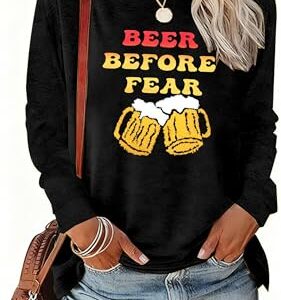 Camiseta feminina Oktoberfest Festival da Cerveja Alemanha Camiseta Grupo Beber Camisa Manga Longa Pulôver Gráfico Presente Camisetas Divertidas, Preto, G (Cervejas)