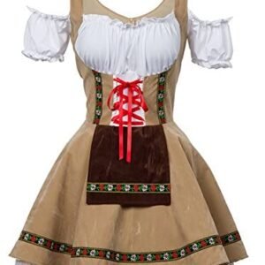 COSWE Fantasia feminina alemã Dirndl com ombros de fora Oktoberfest Cerveja menina, Apricot, 3XL-4XL (Cervejas)
