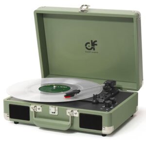 Toca-discos de vinil portátil de 3 velocidades com controle de agudos e graves, alto-falantes embutidos, conector de fone de ouvido de 3,5 mm, saída RCA/entrada auxiliar, toca-discos vintage, verde (Discos de Vinil)