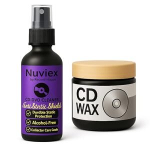 Kit premium de limpeza de CD DVD – Fluido de limpeza de disco, pano de microfibra, luva antiestática e cera de limpeza – Conjunto completo de cuidados de disco compacto para CDs, DVDs, Blu-Rays e (CDs)