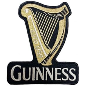 Emblema bordado com logotipo de harpa Guinness (10 cm) emblema bordado com ferro ou costurado, brasão da cervejaria St James Gate, Dublin Irlanda, viagem, irlandês, lembrança, emblema, adesivos de (Cervejas)