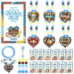 Ferreve 25 conjuntos de colares de contas Oktoberfest lembrancinhas de festa, kit de artesanato faça você mesmo, cerveja alemã bávara, corações de gengibre, pingente de madeira com cartões de presente (Cervejas)