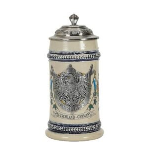 AEIDDRWAA Caneca de cerâmica alemã de cerveja 0,6L Oktoberfest Tankard Eagle Deutschland Bierkrug Chifre de vidro para homens Tankard Petwer Lid Alemanha Presentes Lembranças Caixa de presente (Cervejas)