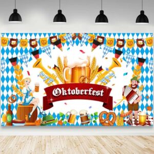AIBIIN Oktoberfest Fundo de fotografia de cerveja bávara alemã Oktoberfest Decorações branco azul bávaro xadrez bandeira alemã cerveja festival Oktoberfest decoração de festa 70,8 x 43,3 polegadas (Cervejas)