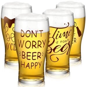 Conjunto de 4 copos de cerveja, copos de cerveja Pilsner, 590 ml, copos artesanais de grande capacidade com estilo de design exclusivo, copo de cerveja de trigo, conjunto de presente para jantar em (Cervejas)