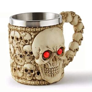 Caneca Caveira Vikings Skull Medieval Esqueleto Rica Em Detalhes, P/Bebidas Chopp Hidromel Cerveja (Caveira Olhos Vermelhos) (Cervejas)