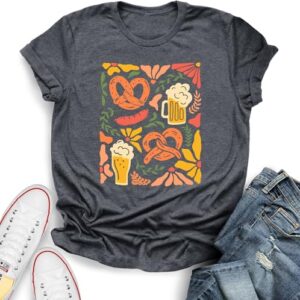 YZMI Camiseta feminina Oktoberfest: Camiseta Prost Oktoberfest Drinking Funny German Beer Lover Gift Beer Pretzel Graphic Tee Top, Cinza escuro, XGG (Cervejas)