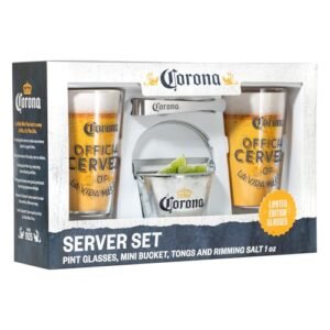 Marketplace Brands Conjunto de presente Corona Beer Server com copos de 2 litros, balde, pinças (Cervejas)