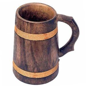 Caneca de cerveja viking de madeira feita à mão Warrior Tankard rústico medieval Ale Stein para hidromel, café ou cerveja, decoração de bar vintage e presente colecionável para homens (Cervejas)