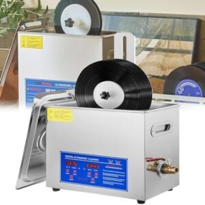 Máquina profissional de limpeza ultrassônica de discos de vinil 6L - Limpe de 1 a 6 registros de uma vez - Limpador ultrassônico comercial com cesta e bola de malha fina - 40KHz 180W - Efici (Discos de Vinil)