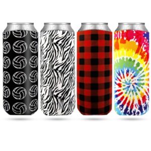 Heyah Pacote com 4 capas para latas de cerveja finas de 350 ml, refrigerador de lata de cerveja de neoprene, capa térmica de isoladores serve para garra branca/seltzer cravado e muito mais (4 fangge) (Cervejas)