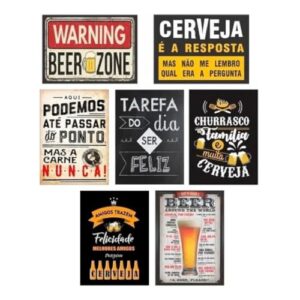 Kit 7 Quadros Decorativos Trio Churrasqueira Área Gourmet (Cervejas)