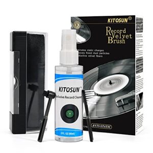 Kit de limpeza de discos Kitosun 30 ml Escova de gravação de limpeza de discos e fibra de carbono antiestática combinação perfeita para manter um ótimo som para discos de vinil LP, Preto, Velvet Brush Kit (Discos de Vinil)
