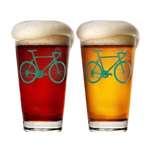 Produtos Greenline – Óculos de cerveja de bicicleta (conjunto de 2) | Copos de 473 ml com designs de ciclistas coloridos | Vidro decorativo premium | Presentes exclusivos para ciclistas e motociclistas [Verde] (Cervejas)