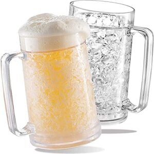 luxail Canecas de cerveja para freezer, copos de plástico com isolamento de parede dupla - canecas para freezer, 473 ml - Canecas de cerveja congeladas perfeitas para acessórios de bar em casa (Cervejas)