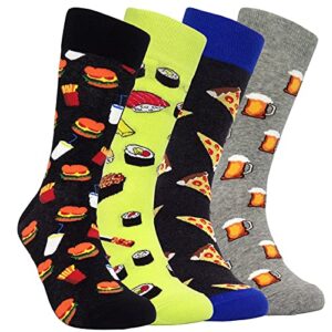 HSELL Meias masculinas divertidas e divertidas de algodão com design maluco para presente para homens, 4 pares - hambúrguer/sushi/queijo/cerveja, One Size (Cervejas)