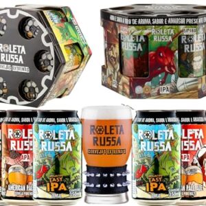 Kit Presente Cerveja Roleta Russa IPA, APA, Easy IPA Lata 350ml e Copo Bracelete 300 ml (Cervejas)