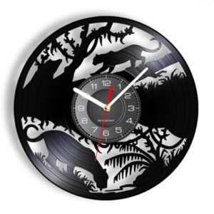 IUPPA Relógio de parede com disco de vinil de 30 cm, relógio de parede pantera da selva, feito de disco de vinil real, leopardos pretos, bosques, floresta, animais, vinil, lp, relógio de parede, (Discos de Vinil)