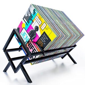 SAYONEYES Rack de armazenamento de discos de vinil – Organizador LP preto fosco para 100 álbuns | Suporte de camada única de metal resistente | Montagem fácil | Prateleira multiuso para livros (Discos de Vinil)