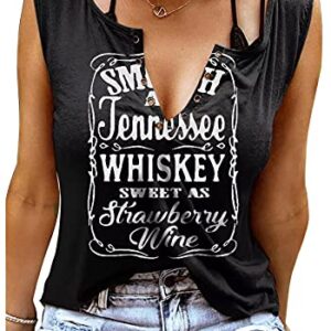 Camiseta regata feminina Smooth As Tennessee Whiskey Sweet As Strawberry Wine com gola V sexy de verão, Preto, G (Cervejas)