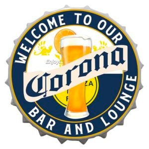 mokarier Bem-vindo à nossa placa decorativa de bar e lounge, placas de metal em lata, café, cerveja, bar, decoração, placa, arte de parede, 35 cm, vintage, casa (Corona) (Cervejas)