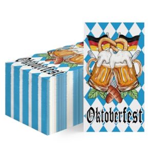 Horaldaily 100 guardanapos de papel descartáveis Oktoberfest guardanapos decorativos para convidados, bandeira da Baviera azul e branca e toalha de mão de cerveja para festa, almoço, jantar, cozinha (Cervejas)