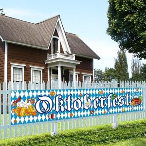 AhfuLife Faixa Oktoberfest para cerca Decoração Oktoberfest 1,96 × 9,8 pés, faixa de cerca bávara placa de jardim de cerveja para suprimentos de festa com tema alemão (Cervejas)