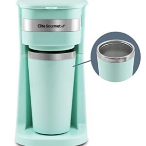 Elite Gourmet A cafeteira compacta EHC117M inclui caneca térmica de viagem de 400 ml com interior de aço inoxidável, compatível com grãos de café, filtro reutilizável, menta (Cervejas)
