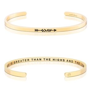 MantraBand Pulseiras - GOD IS GREATER THAN THE HIGHS AND THE LOWS - Pulseira de mantra ajustável gravada inspiradora - presentes para mulheres, One Size, Aço inoxidável, Sem Pedra Preciosa (CDs)