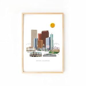 Impressão artística Denver Colorado 30,5 x 40,6 cm | Arte de parede | Ilustração | Horizonte | Edifícios | Centro | Paisagem urbana | Quilômetro de altura | Estética | Pôster | Arte de parede | (Cervejas)