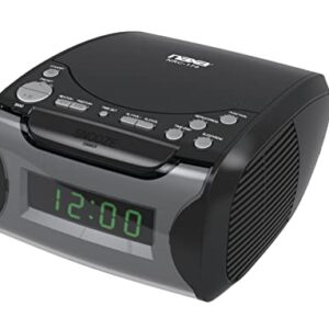 Rádio despertador digital com leitor de CD e porta de carregamento USB (CDs)
