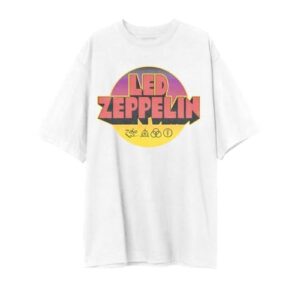 Led Zeppelin Camiseta unissex adulto oficial Merch Sunset Circle logotipo grande, Branco, G (CDs)