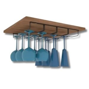 Suporte Organizador para Taças de Vinho e Champanhe Suspenso Preto Aço Reforçado Capacidade 12 Taças Ideal para Prateleira Armário de Cozinha ou Bar Porta Taças (Vinhos)