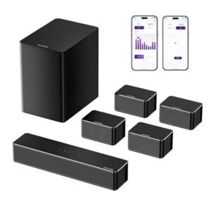 ULTIMEA Barras de som 7.1 para Smart TV, 4 alto-falantes surround com fio, sistema de som surround virtual, potência máxima de 410 W, controle de aplicativo, barra de som de TV com subwoofer sem fio (Equipamentos)