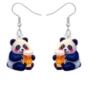 Brincos pendentes de caneca de cerveja Oktoberfest, decorações fofas com design de gnomo de pretzel e panda para festivais de cerveja, joias, presentes para mulheres, Medium, Acrílico, Sem pedra (Cervejas)