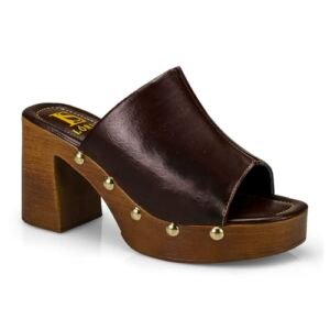 Tamanco Feminino Sandália Salto Alto Grosso Bloco Madeira 007-011 (Café, BR, Adulto, Numérico, 40) (Café)