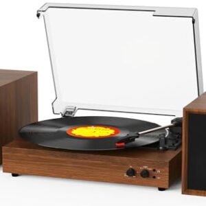 Leitor de discos para vinil com alto-falantes externos Bluetooth 3 velocidades clássico acionado por correia 33 45 78 RPM com alto-falantes estéreo MP4 PC gravação RCA saída de linha (Equipamentos)